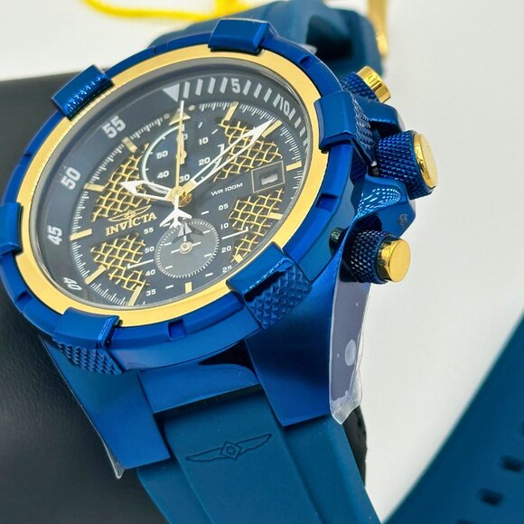 BRAND NEW Invicta Mens Watch Caged Dial Blue Case/Blue Strap Gold Tone Dial - Picture 6 of 10